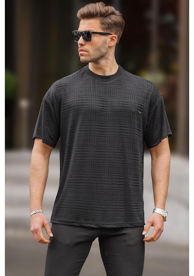 Madmext Siyah Oversize Bisiklet Yaka Erkek Tişört 6191-siyah Siyah