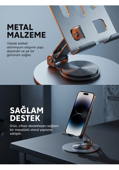 Dossimo Hold 360 Metal Dönebilen Ayarlanabilir Kaymaz Tabanlı Taşınabilir Katlanabilir Telefon Ve Tablet Tutucu