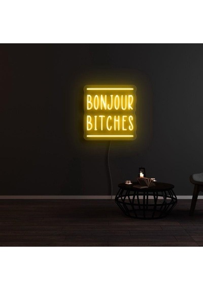 Bonjour Bıtches Yazılı Neon Tabela Sarı