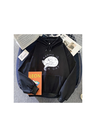 Tarzsokak Siyah Eras Turu Karma Bir Kedi 2d Hoodies Casual Boy
