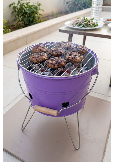 Küçük Katlanabilir Metal Piknik Izgara Mangal Barbekü Mor