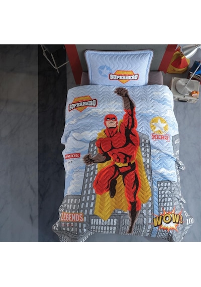 Clasy Tek Kişilik Yatak Örtüsü Superhero Gri