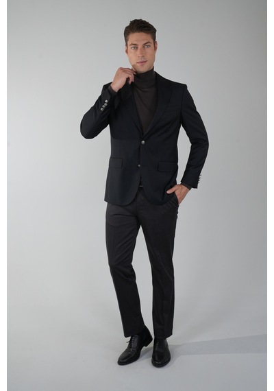 Bisse Comfort Fit Siyah Dokuma Mono Yaka Çift Yırtmaçlı 6 Drop Yün Blazer Erkek Ceket Pck24knos001 D99 Siyah