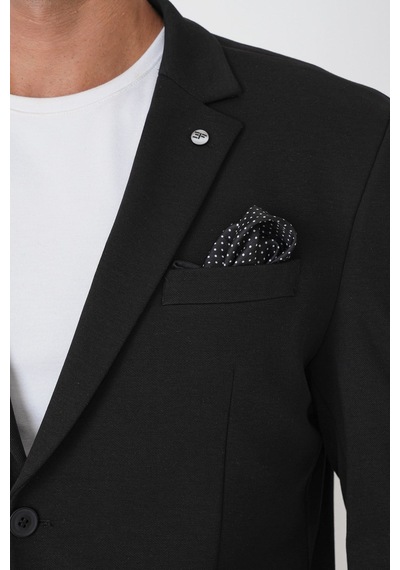 Slim Fit Torba Cep Esnek Tencel Kumaş Siyah Ceket C 751