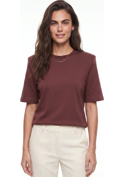 Onloox Kadın Koyu Kızıl Kahve Koyu Kızıl Kahve Pamuklu Bisiklet Yaka Basic Form Vatka Detaylı Kısa Kollu T-shirt