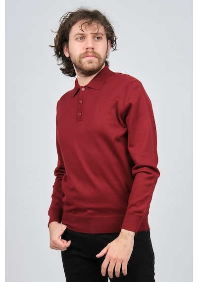 Pave Erkek Polo Yaka Yün Kazak 4538004 Bordo Bordo