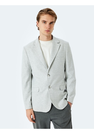 Koton Slim Fit Pamuk Karışımlı Cep Detaylı Mono Yaka Blazer Ceket Gri 5sam50004hk Gri