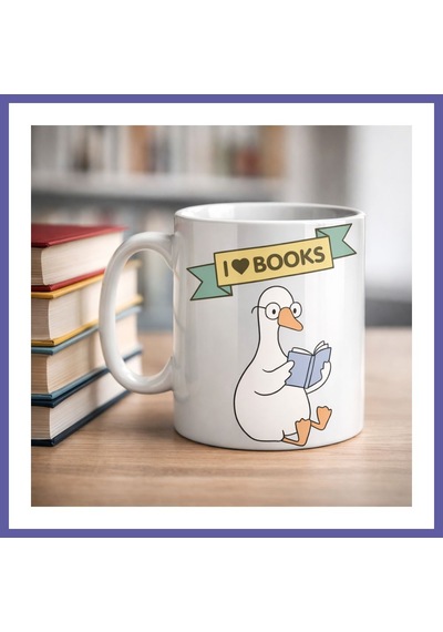 Bezos I Love Books Yazılı Tasarım Kupa Model 206 Kitap Severlere Özel Seramik Kahve Kupası Hediye Seçeneği Nıda Çok Renkli