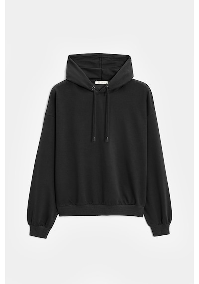 Sââde Kadın Oversize Kapüşonlu Basic Hoodie Sweatshirt Siyah
