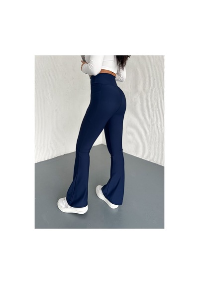Gugus Kadın Yüksek Bel Toparlayıcı Çift Cepli Ispanyol Paça Tayt Bootcut/push Up Lacivert