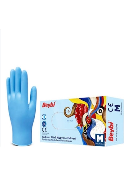 Beybi Nitril Mavi Pudrasız Eldiven Medium 100'lü