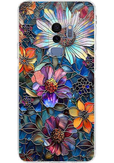 Printify Samsung Galaxy S9 Plus İle Uyumlu Vitray Mücevher Flora Tasarımlı Şeffaf Silikon Kılıf Şeffaf
