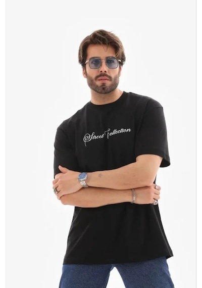 Modi Erkek Baskılı T-shirt Kısa Kol Bisiklet Yaka Regular Fit Rahat Kalıp Günlük Tişört - Siyah - Mymg185503