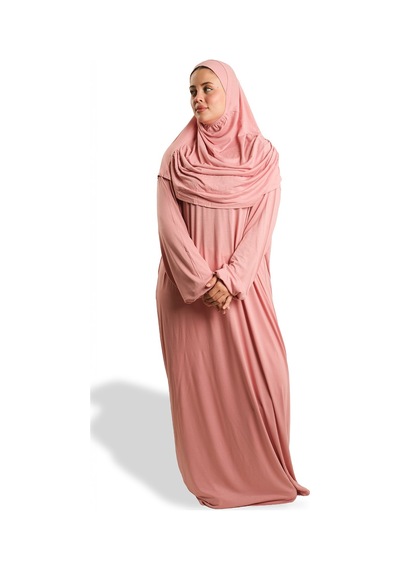 Hürrem Bone 2 Parça Namaz Elbisesi Viskon Düz 2504 06 Pudra