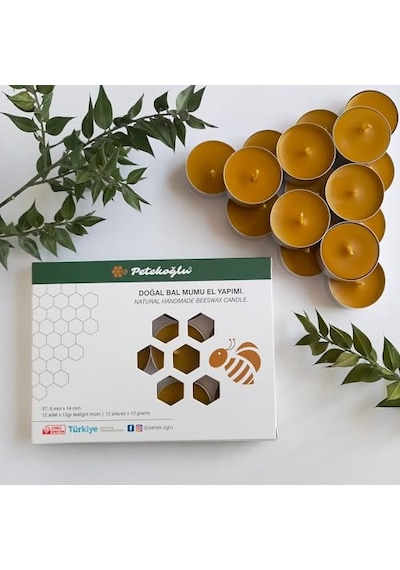 12 Adet Tealight Doğal Petek Balmumu Mum Standart Boy Beeswax Candle Genel