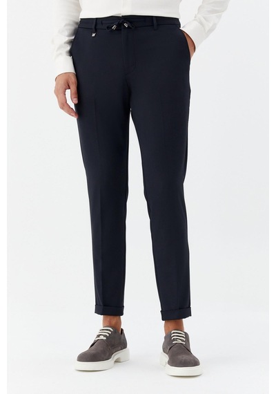 Sabri Özel Erkek Lacivert Dar Kesim Slim Fit Dokuma Yan Cep Jogger Pantolon