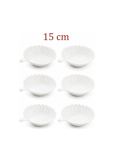 Porsima 6'lı Beyaz Porselen Kulplu Kase Seti Çerez, Meze, Salata Ve Kahvaltılık Servis Kasesi 15cm