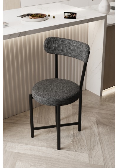 Keten Kumaş Metal Ayaklı Modern Sandalye Antrasit