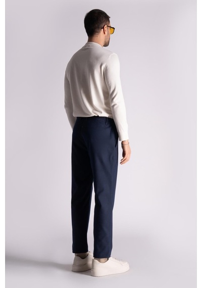 Braccas Beli Yarım Lastikli Slim Fit Chino Pantalon Lacivert Lacivert Ekose Lacivert