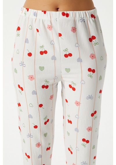 Ritnice Kadın Enda Fırfırlı Kurdela Desen Alt Üst Pijama Takımı