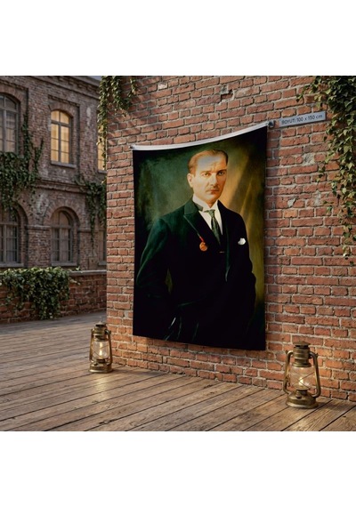 Başkumandan Gazi Mustafa Kemal Atatürk Poster Bayrak Raşel Kumaş 100x150 Cm Ata7 Diğer
