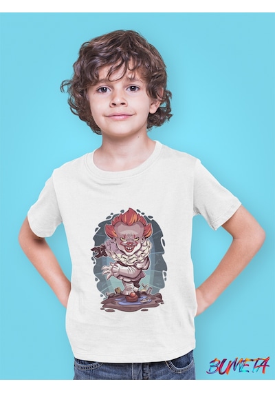 Bumeta It Pennywise Chibi Çizgi Film Dizi Çocuk Tişört T-shirt Beyaz