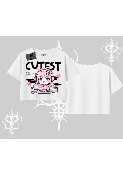 Startmore Startmore Oversize Crop Tshirt Cute Anime Gamer Girl Baskılı Beyaz