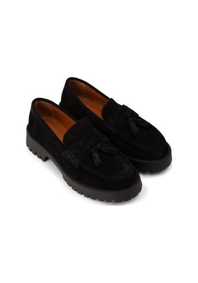 Deery Kadın Hakiki Süet Siyah Püsküllü Loafer - 02035zsyhc01 Siyah