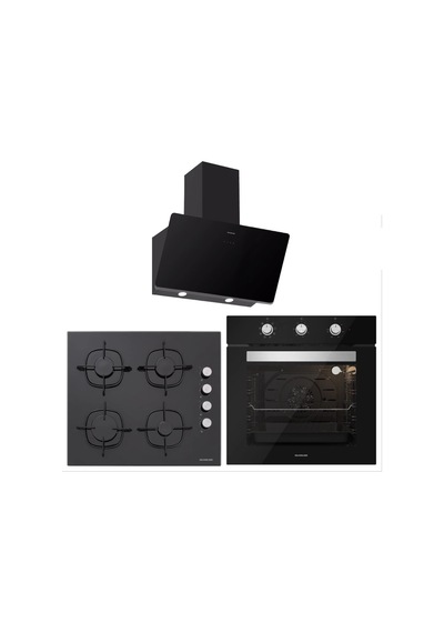 Silverline BO6503B01 - CS5335B01 - 3457 Soho 60 Siyah Cam Ankastre Set