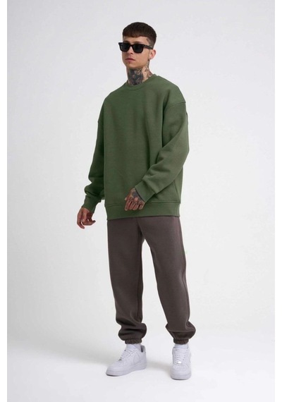 Mbb E-ticaret Erkek Bisikilet Yaka 3 İplik Pamuklu Sweatshirt - Haki