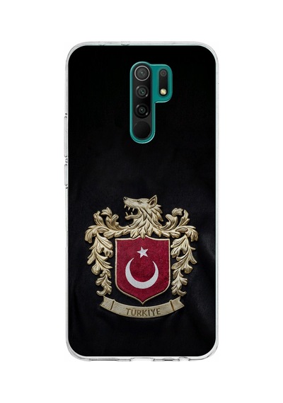 Redmi 9 Uyumlu Türk Sembolü Kurt Ve Bayrak Desenli Baskılı Silikon Kılıf Renkli