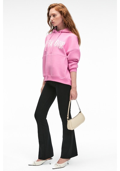 Grimelange ALIRAYNE Kadın Baskılı Oversize Kapüşonlu Kanguru Cep Pembe Sweatshirt