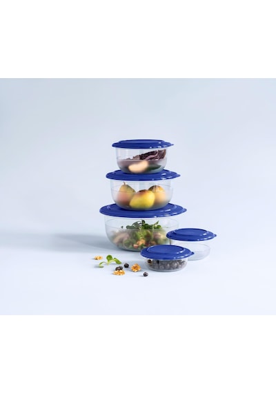 Tupperware Kristalin Kase Servis Saklama Kabı Seti Gece Mavisi 5'li 275 ML + 450 ML + 1.1 L + 2.1 L + 3.5 L Gece Mavisi