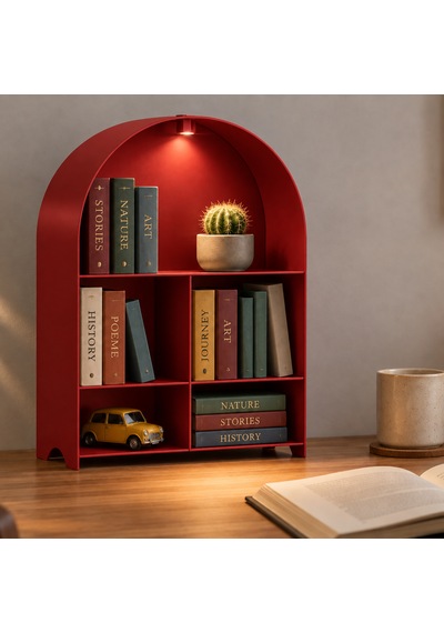 Led Işıklı Modern Metal Kitaplık Çok Amaçlı Dekoratif Raf Ev Düzenleyici Kırmızı