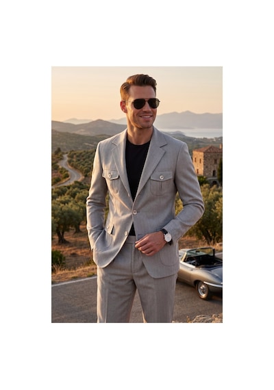Deepsea Erkek Gri Safari Ceketli Slim Fit 2'li Takım Elbise Pileli Duble Paça Pantolon 2600723 Deepsea Erkek Gri Safari Ceketli Slim Fit 2'li Takım Elbise Pileli Duble Paça Pantolon 2600723