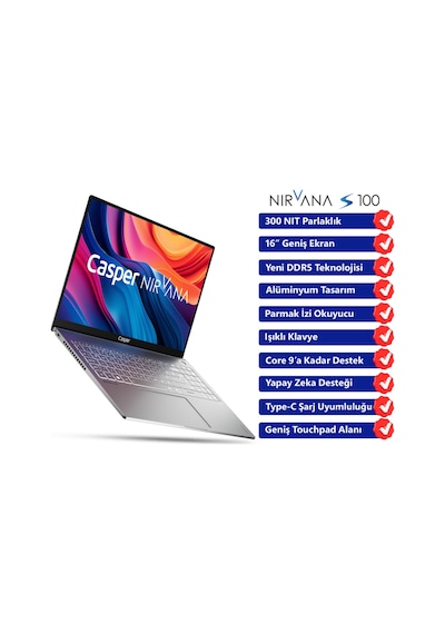 Casper Nirvana S100.255H-DF00X-G-F U7 255H 32 GB 1 TB SSD 16" Free Dos Dizüstü Bilgisayar