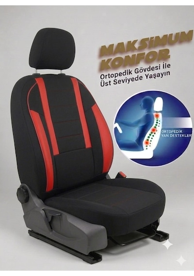 Veloce Siyah Kırmızı Serisi Üniversal Oto Koltuk Kılıfı Ön Arka Koltuk Tam Set 65820292