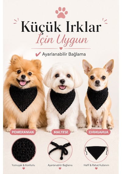 Kadın Ve Köpek Kombin Bandana El Örgüsü Bohem Stil Uyumlu Anne Köpek Bandanası Ayarlanabilir Tasarım Siyah