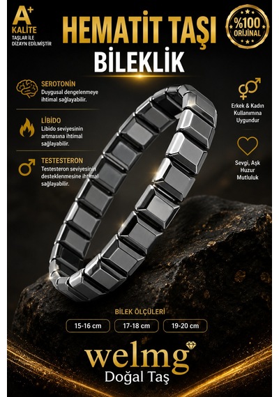 Hematit Taşı Bileklik - Doğal Taş Bileklik - Renk Atmaz - Kararmaz Gri Gri