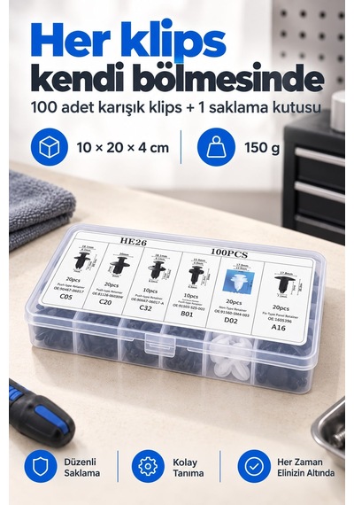 Oto Kaplama Klipsi Tampon Ve Trim Sabitleme Perçinleri Çok Amaçlı Klips Seti