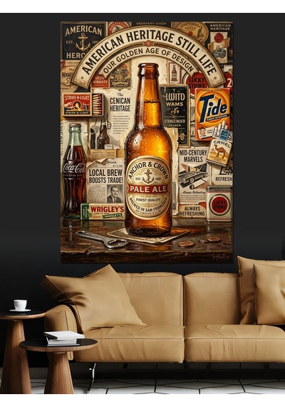 American Heritage Bira Reklam Tabelası Dekoratif Kanvas - Mdf Ahşap Tablo