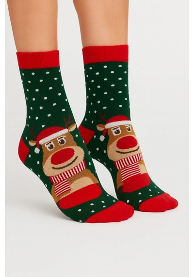 Saysez Unisex Yılbaşı Desenli Renkli Soket Çorap Christmas Happy New Year Renkli3