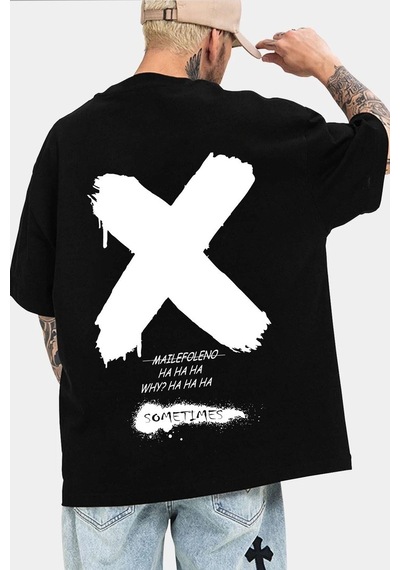 Unisex Sometimes X Baskılı T-shirt Siyah