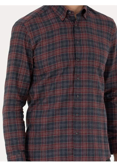 Cacharel Bordo Slim Fit Uzun Kollu Gömlek Kırmızı