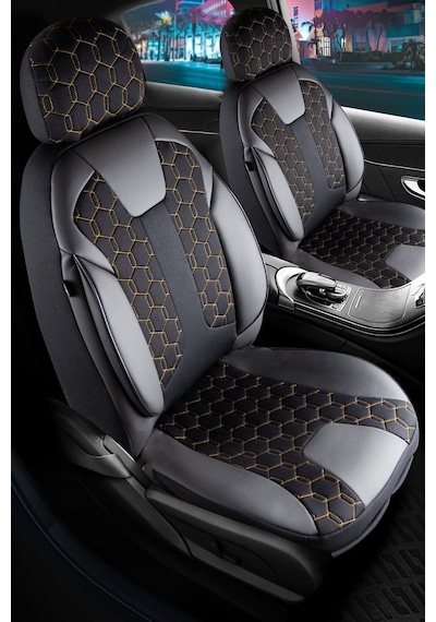 Audi E-tron Deri Detaylı Oto Koltuk Kılıfı Ön Arka Set Nakış Gold Cyrus