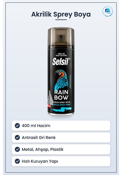 Antrasit Gri Akrilik Sprey Boya 400 Ml Metal Ahşap Plastik İçin H