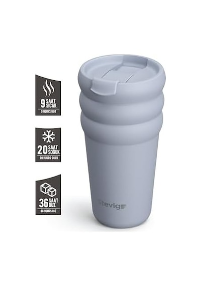 3 Bubble Two-cap Straw Tumbler Çelik Termos 600 Ml Zen Blue St-246 Açık Bej