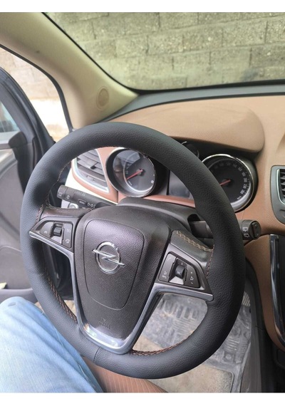 Dikişli Direksiyon Kılıfı Siyah Deri Kahve Dikişli Opel Mokka İçin Kahverengi