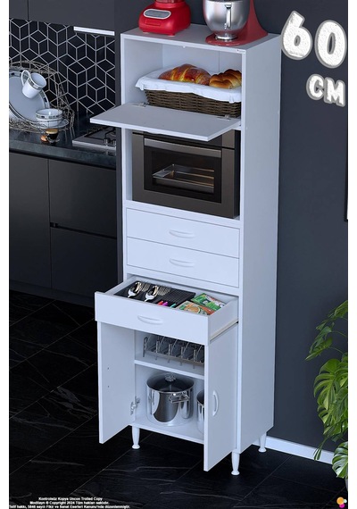 Vario 60 Cm Çok Amaçlı Mutfak, Bakliyat Ve Kahve Köşesi Organizer Modülü - Fırın Uyumlu 60x194x32cm Beyaz Vario 60 Cm Çok Amaçlı Mutfak, Bakliyat Ve Kahve Köşesi Organizer Modülü - Fırın Uyumlu 60x194x32cm Beyaz