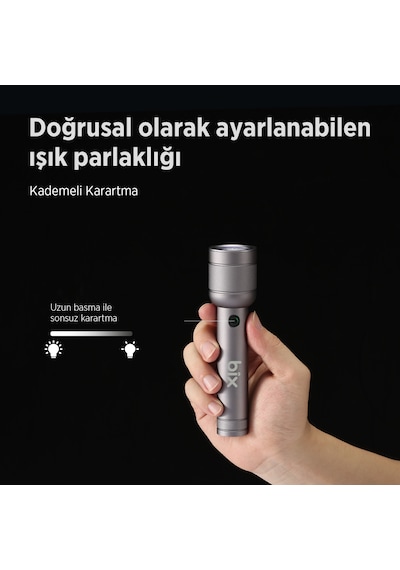 Bix Bx2186fl 3w Led Max. 910 Lümen Şarjlı Uzun Menzilli El Feneri Gri